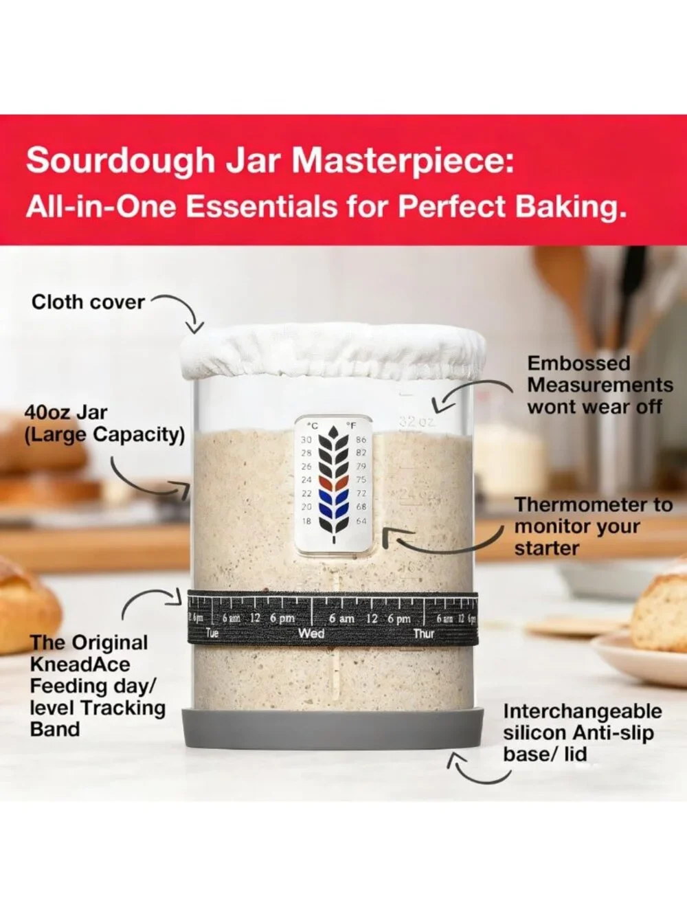 2 Pack Large Sourdough Starter Jar Kit - 40oz Glass Containers with Accessories